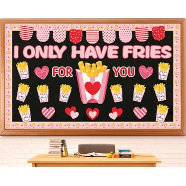 Imagem de Conjunto de decorações de quadro de avisos para o Dia dos Namorados, I Only Have Fries for You, recortes de papel para sala de aula, etiquetas de nome de coração, enfeites de borda para artigos de