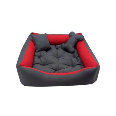 Imagem de Cama Pet 80x60cm Brinquedos Inclusos Conforto Superior (Cinza com vermelho,Com Almofadinhas)