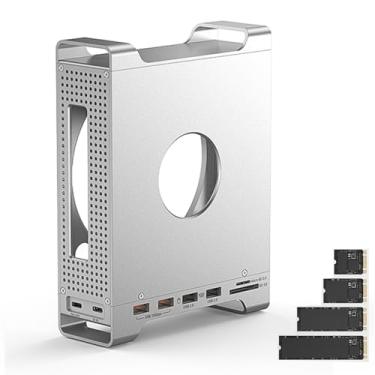 Imagem de Capa de chassi de metal com hub USB C para Mac Mini M4/M4 Pro, suporte de resfriamento para estação de ancoragem com slot SSD M.2 NVMe de 8 TB, porta USB de 10 Gbps, porta SD3.0 TF3.0, prata