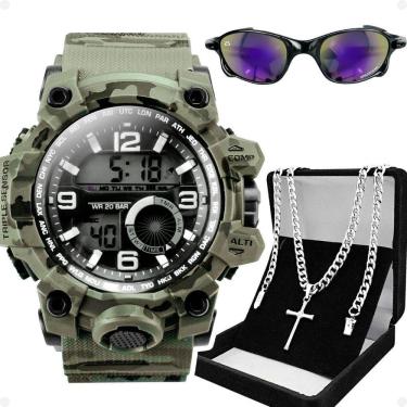 Imagem de Relogio Masculino Digital Camuflado + Oculos Sol + Cordão