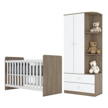 Imagem de Jogo de Quarto Infantil Labirinto com Guarda Roupa e Berço Rústico/Bra