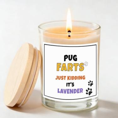 Imagem de Vela Pug – Vela de soja lavanda engraçada presente para donos de pug, amantes de cães e mães de cães – Aromaterapia para alívio do estresse para mulheres