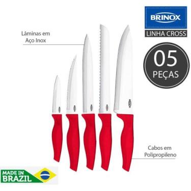 Imagem de Jogo de Facas Brinox Cross em Aço Inox e Cabos em Polipropileno Vermel