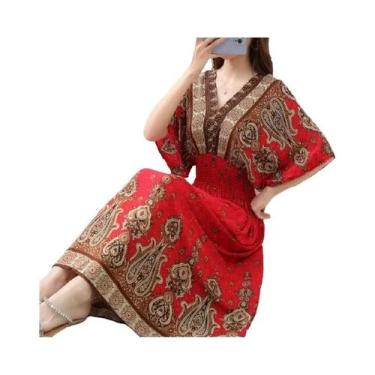 Imagem de Saia Longa Casual Elegante De Verão Com Estampa E Cintura Elástica Em 