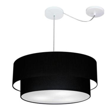 Imagem de Lustre Pendente Duplo Cilíndrico Com Desvio De Centro Vivare Md-4368 Cúpula Em Tecido 60x50cm - Bivolt Preto 127/220v