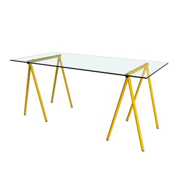 Imagem de Escrivaninha De Vidro Itaim Cavalete Base Ferro Amarelo - Cor: Branco