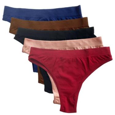 Imagem de Kit Com 5 Calcinhas Tanga Feminina Cós Sem Costura Básica Lisa Forro A