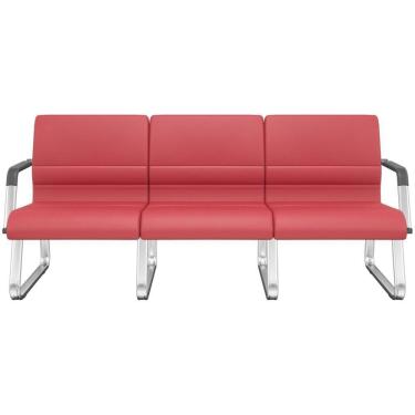 Imagem de Cadeira Longarina 3 Lugares Recepção Com Braço Pés Cromado Lev P03 Vinil Vermelho - Lyam Decor