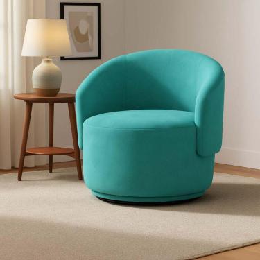 Imagem de Poltrona Decorativa Giratória Sala De Estar Recepção Jasmine Suede Azul Tiffany