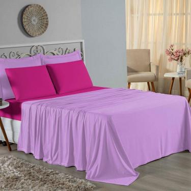 Imagem de Jogo De Cama Casal Viúva Nobre 4 Peças Malha 100% Algodão - Lilás / Pink