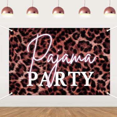 Imagem de Pano de fundo de pijama de leopardo rosa, estilo neon, festa do pijama, decoração de fundo de cabine de fotos, decoração de fundo para mulheres, artigos de festa