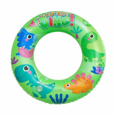 Imagem de Boia Inflável Infantil Dinossauro Redonda LM Festas – Piscina e Praia – Cores Verde ou Azul – Tamanhos 60 cm 70 cm 80 cm 90 cm (VERDE, 70)