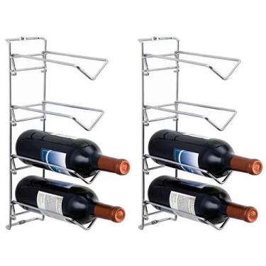 Imagem de Kit 2 Adegas de Parede 4 Garrafas Suporte de Vinho Aramado Masutti 23x