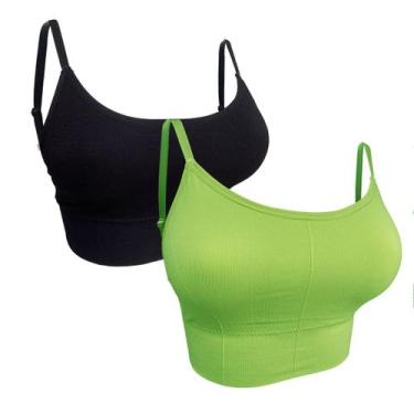 Imagem de Kit 2 Top De Alcinha Academia Feminino Fitness Com Bojo Liso COR:PRETO