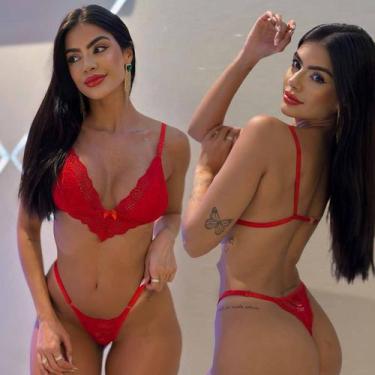 Imagem de Sutiã Cropped Renda Sem Bojo Calcinha Fio Dental Lingerie - Kariny, P,