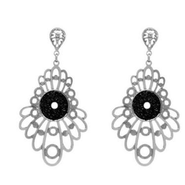 Imagem de Brinco Glamour Flores Folheado a Prata com Detalhes Negro