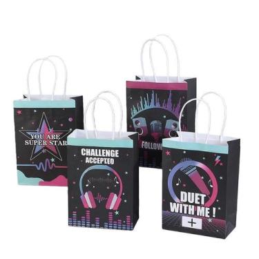 Imagem de Saco de presente, papel Kraft branco, pacote com 12 unidades, 15x8x21c