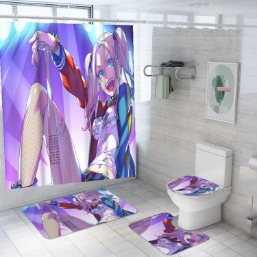 Imagem de Conjunto de cortinas de chuveiro Harleys Quinns 4 peças com tapete antiderrapante