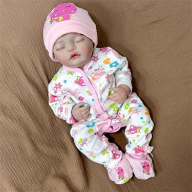 Imagem de 20 polegadas Bebê reborn realista,bebe reborn menina silicone sólido com genitais,olhos fechados lavável bebe reborn com a pele mole,Corpo de pano menina