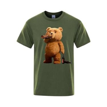 Imagem de Camiseta Masculina Oversize Engraçada Com Estampa De Urso Cervejeiro, 