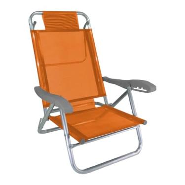 Imagem de Zaka - Cadeira de Praia Alumínio Reforçada 5 Posições Banho de Sol Laranja 120 KG