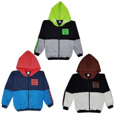 Imagem de 3 Blusas Jaqueta Moletom Flanelado Masculino Juvenil com Ziper Capuz A