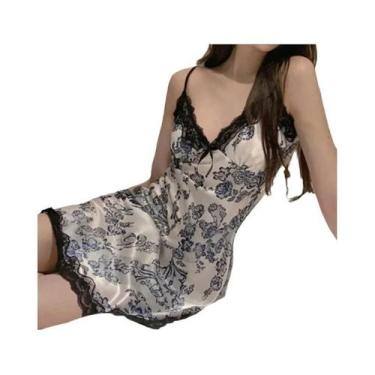 Imagem de Pijama Feminino De Renda Em Seda Gelada, Camisola Sexy Com Alças, Roup