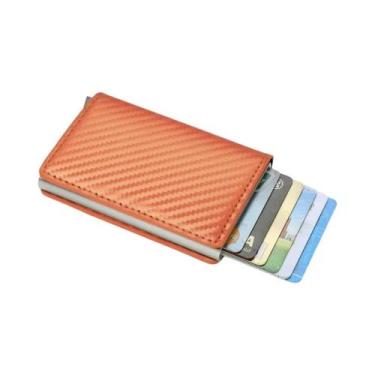 Imagem de Carteira Masculina De Couro Trifold Com Fibra De Carbono RFID, Carteir