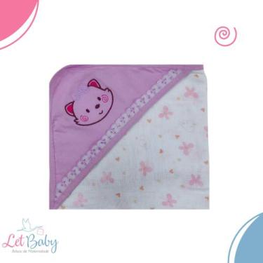 Imagem de Toalha fralda para bebê com capuz bordado 100% algodao - menino e meni
