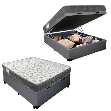Imagem de Cama Box Baú Casal Sintético + Colchão De Espuma D33 - Sereneprime - 138cm Cinza
