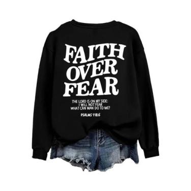 Imagem de Moletom Feminino De Fleece Com Estampa De Letras 'Faith over Fear', Qu