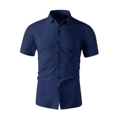 Imagem de Camisa Masculina Casual De Negócios Manga Curta Cor Sólida Confortável