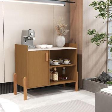 Imagem de Aparador Buffet Luxor Compacto Com Pés De Madeira E Porta Para Sala Cedro/off