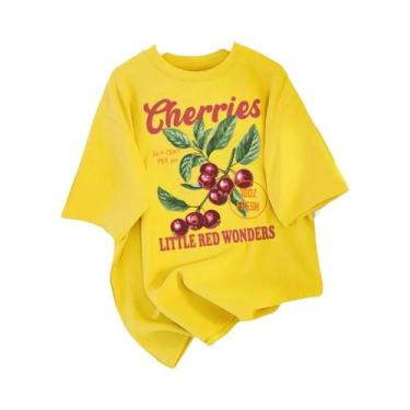Imagem de Camiseta Feminina Vermelha Com Estampa De Cerejas, Casual, Estilo Hip 
