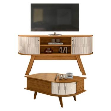 Imagem de Rack Bancada Atlanta com Mesa de Centro Indianápolis Naturale Off White – Madetec