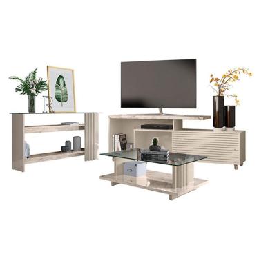 Imagem de Rack Bancada com Aparador e Mesa de Centro Frizz Calacata Off White – Madetec