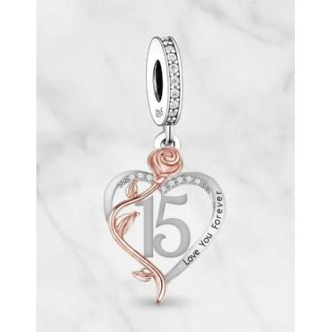 Imagem de Berloque Pendente 15 Anos Prata 925 com Rosa Rose Zircônias - Candeva