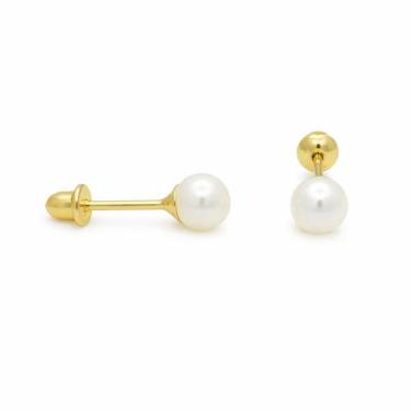 Imagem de Brinco em Ouro 18k com Pérolas Brancas Redondas - Vários Tamanhos - Ju