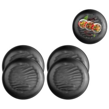 Imagem de 4 Pratos Raso Sushi Oriental Restaurante Japones Em Melamina Preto - R