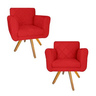 Imagem de Combo 2 Poltrona Estofada Base Giratória De Madeira Clínica Isabella Suede Vermelho - L...