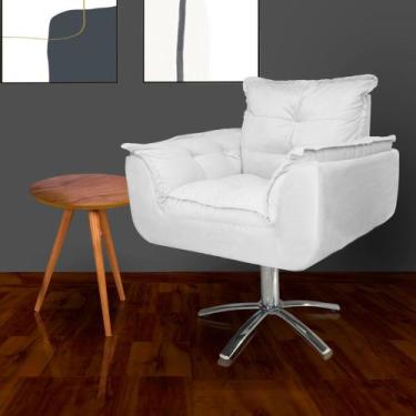 Imagem de Poltrona Sala de Estar Base Giratória de Metal Opala Suede Branco - LM