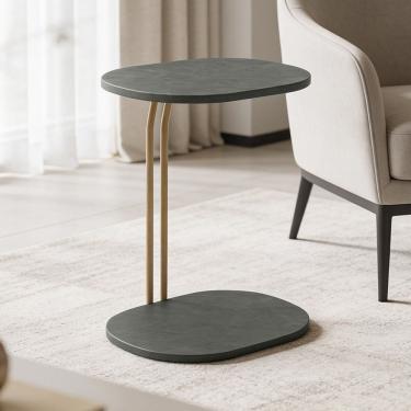 Imagem de Mesa Lateral Orgânica Para Sala Living Shely L06 Couro Verde - Lyam Decor