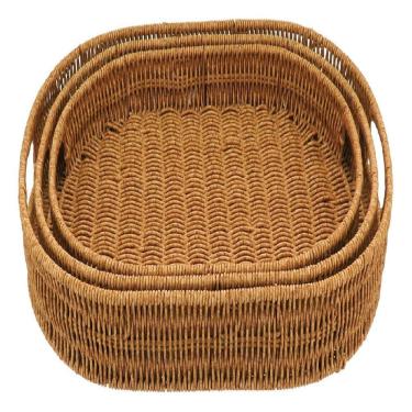 Imagem de Jogo 3 Bandeja Plástico Natural Decorativo Organizador Para Servir