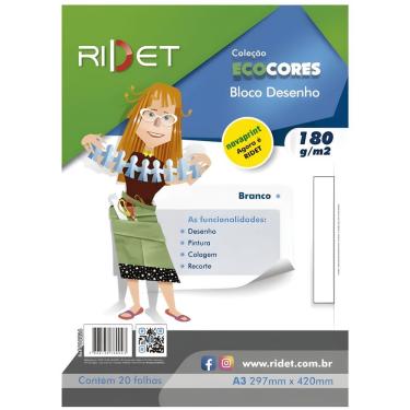 Imagem de Bloco de Desenho Eco Eco Cores 10029 180G para Diversas Técnicas Artísticas Formato A3 297X420MM 20 Folhas Branco