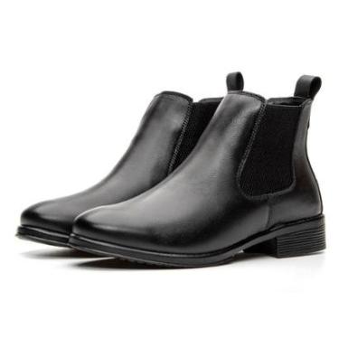 Imagem de Bota Chelsea Feminina Em Couro Elastico Lateral Puxador Traseiro Palmilha Forrada Solad...