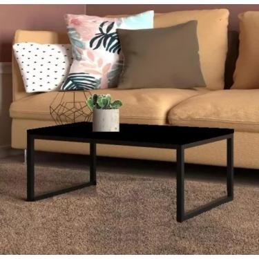 Imagem de Mesa Centro Sala Pés De Ferro Industrial 80x40 Tampo Mdf Preto Rubi