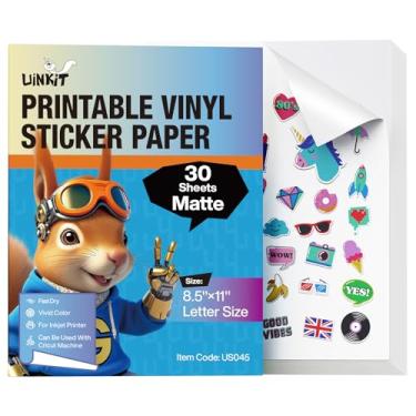 Imagem de Papel adesivo de vinil imprimível para impressora a jato de tinta e laser - 30 folhas de papel adesivo branco fosco 21 x 28 cm - papel adesivo de durabilidade, secagem rápida, segura bem a tinta