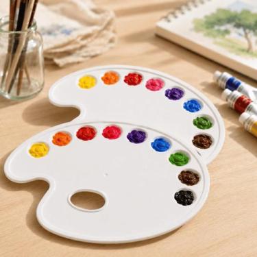 Imagem de Paleta Gode Plastica 9 Cavidades Kit 2 Pintura Aquarela Acrilica Oleo 