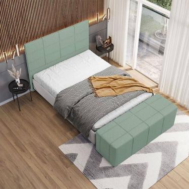Imagem de Kit Cabeceira Roma W01 Casal 140cm Madeira Maciça Linho Verde Menta Lyam Decor