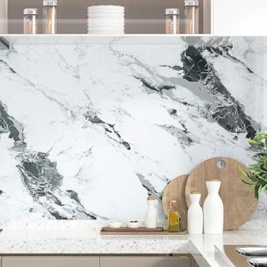 Imagem de Wallderful Papel de contato de mármore branco cinza removível papel de parede de mármore brilhante prateado descascar e colar bancadas adesivo de mármore autoadesivo para cozinha backsplash banheiro
